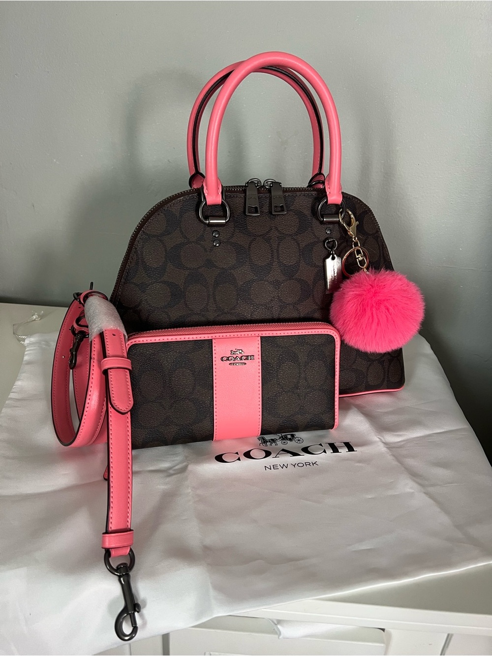Coach Brown Signature Dome Satchel And Matching Wallet